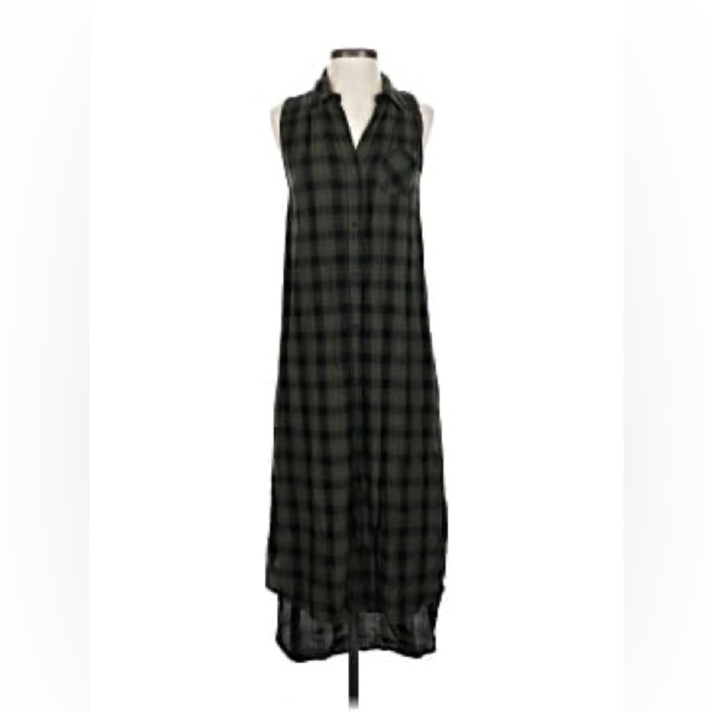 MOSSIMO SUPPLY CO. | Sleeveless Green and Black Plaid Maxi Button Down Dress